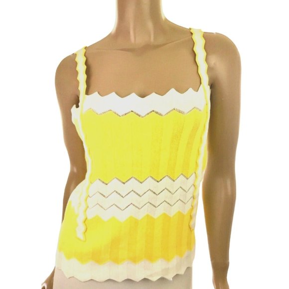 EDUN Tops - Edun Yellow & White Knit Herringbone Cotton Tank Top Size M Spaghetti Straps